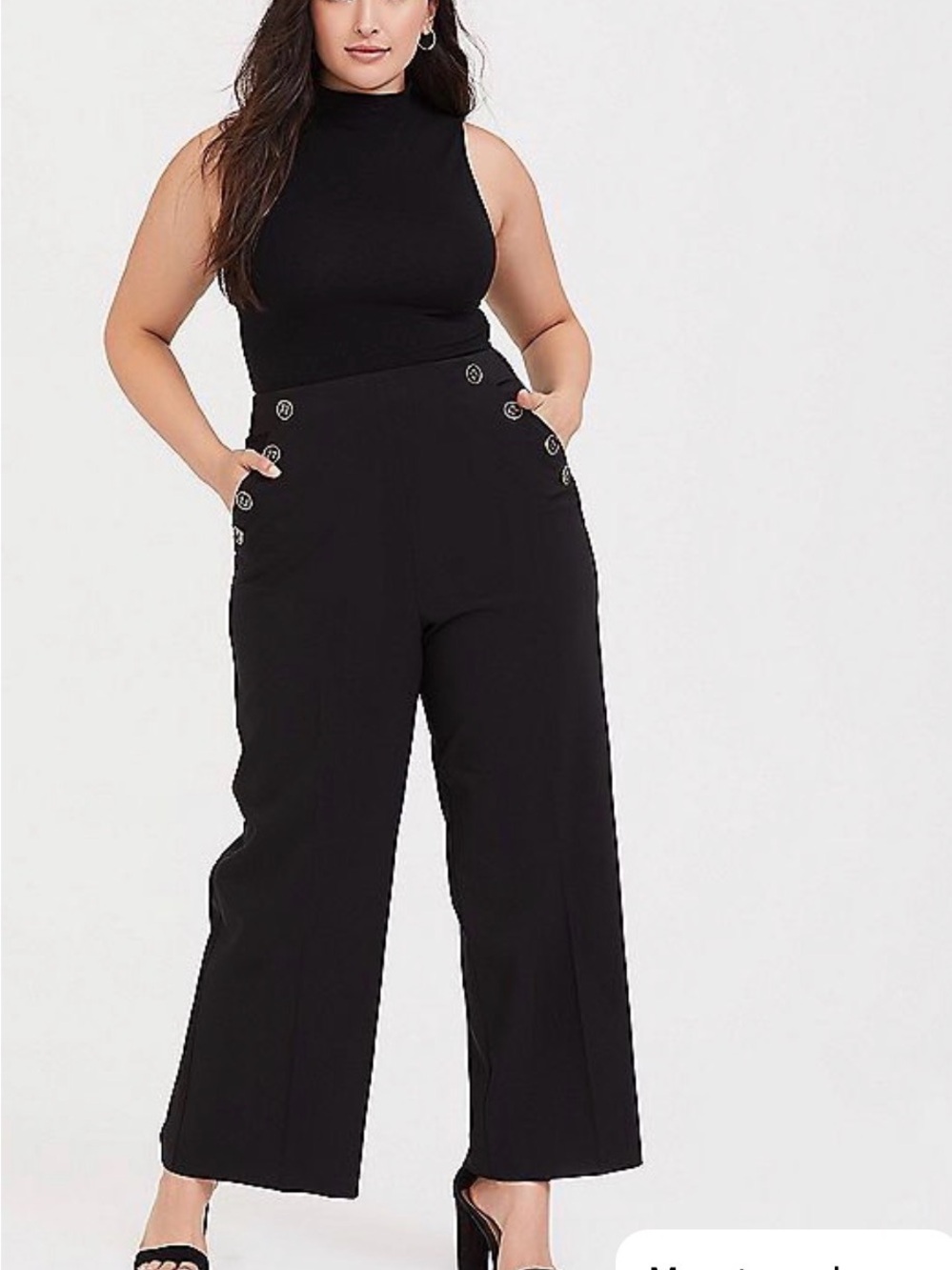 torrid Black High-Rise Wide-Leg Pants with Decorative Buttons